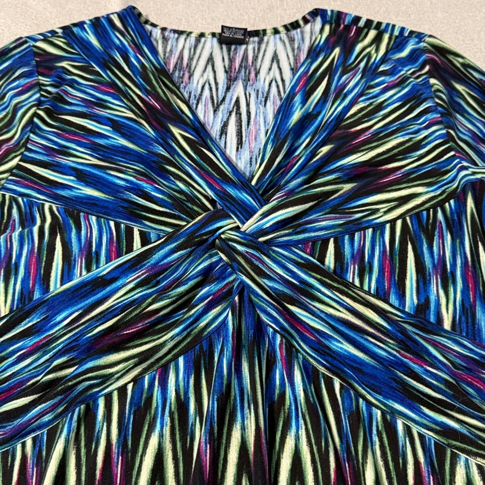Rafaella Twist-Front Blue Patterned Women's Top SZL - Picture 11 of 14